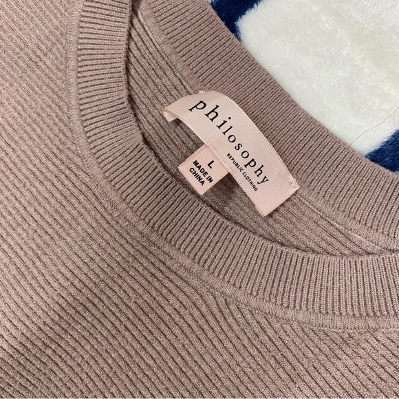 Philosophy EUC Taupe Dolman Zip Sleeve Pullover Ribbed Knit Sweater size L - Picture 7 of 11